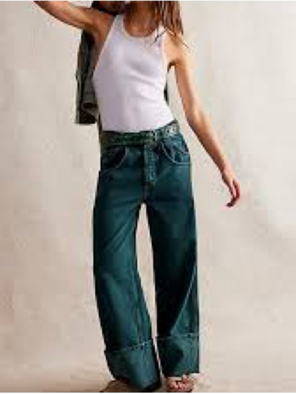 Free People We The Free Final Countdown Cuffed Jeans in Luke Green- NWT - Picture 4 of 4